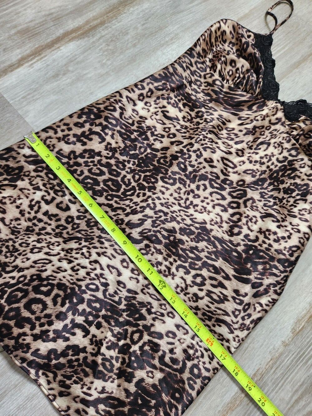 VTG Secret Treasures Leopard Satin Lace Trim Strappy Back Mini Slip Sz S EUC - Picture 9 of 12